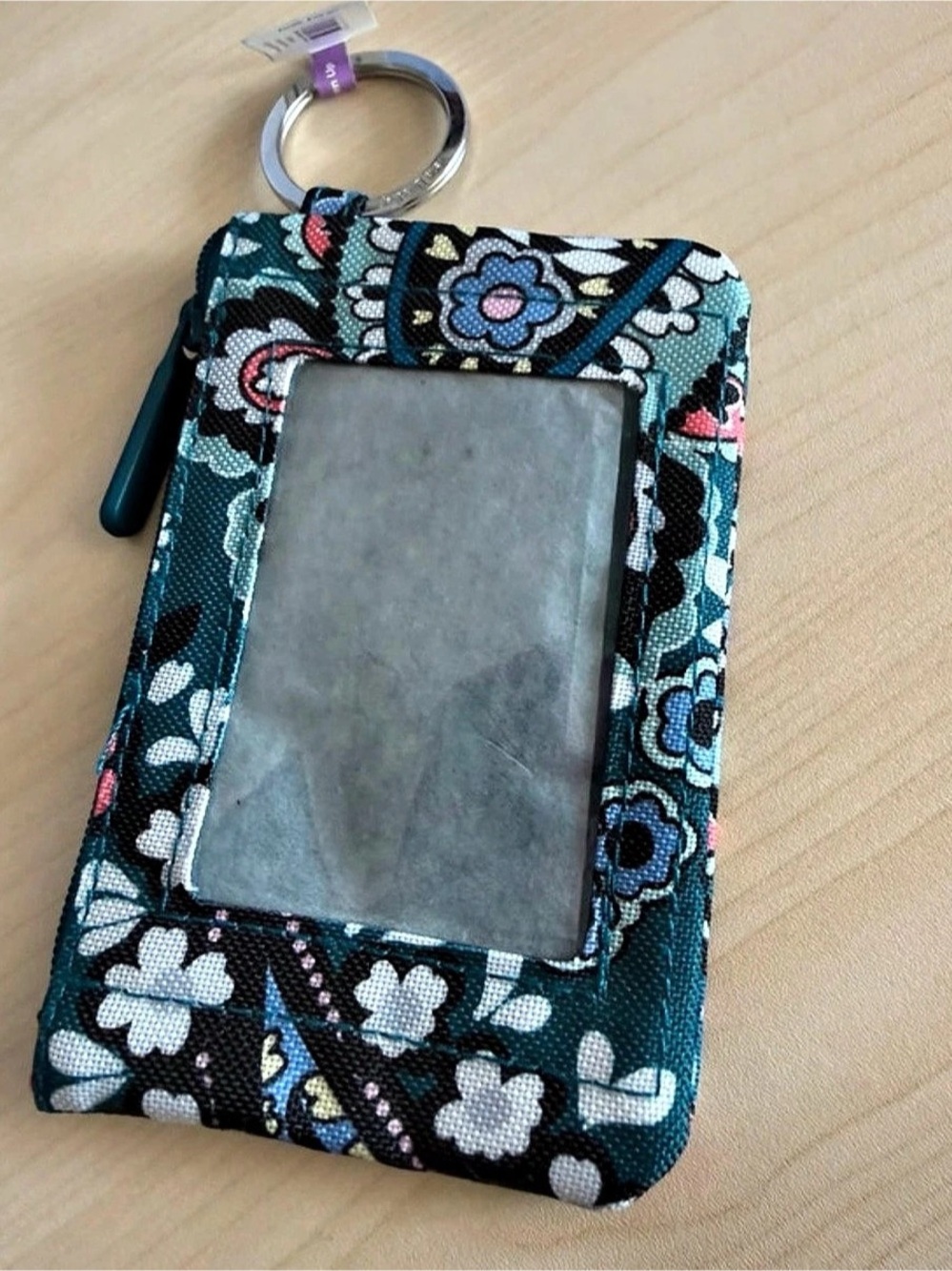 Vera Bradley Zip ID Case Floral Key & Card Holder Blue & Black